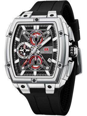 Men's Silver Analog Wrist Skeleton Tonneau Chronograph Ideal Enthusiasts Watch